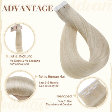Fshine Tape in Hair Extensions 100% Remy Human Hair Platinum Blonde #60 - FShine Shop